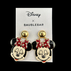Disney X Baublebar Minnie Mouse Gold Stud Polkadot Bow Crystals Glitter Earrings